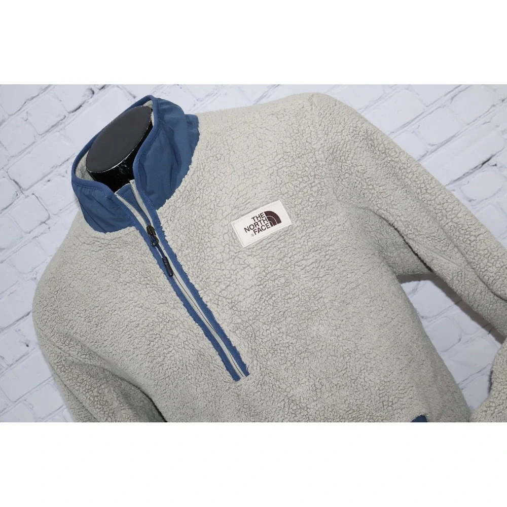 The North Face Fleece Pullover Mens XL Gray Blue 1/4 Zip Sherpa Jacket W Pockets